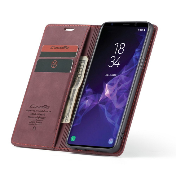 Husa CASEME pentru Samsung Galaxy S9, Leather Wallet Case, maroon