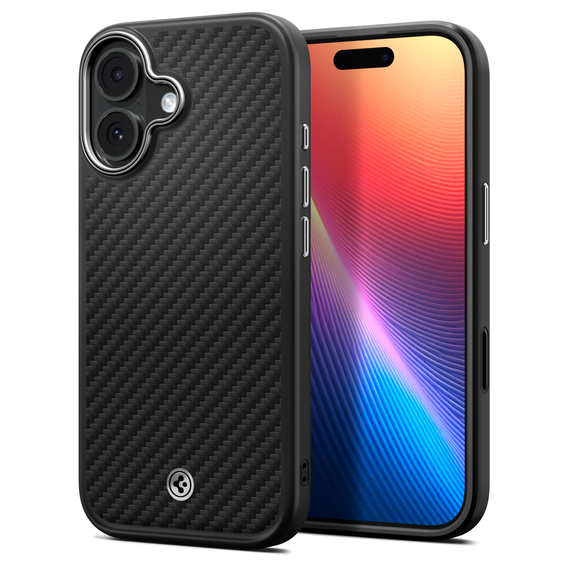 Geantă Spigen Enzo Aramid MagSafe pentru iPhone 17, negru carbon / argintiu