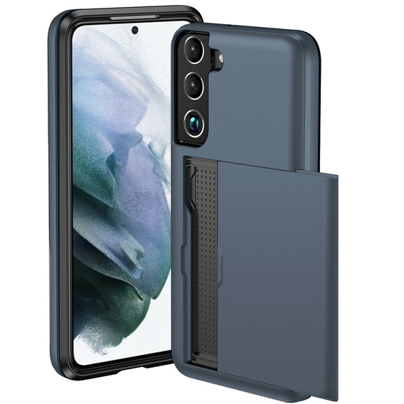 Huse pentru Samsung Galaxy S22, Sliding Card Holder, albastru închis