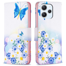 Cu clapetă pentru Xiaomi Redmi 12 4G, Wallet, butterfly & flowers, alb
