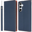 Cu clapetă pentru Samsung Galaxy S25, Litchi Skin Grain, albastru închis