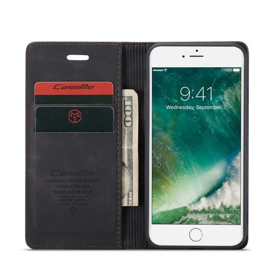 Husa CASEME pentru iPhone 7/8/SE 2020/SE 2022, Leather Wallet Case, negru