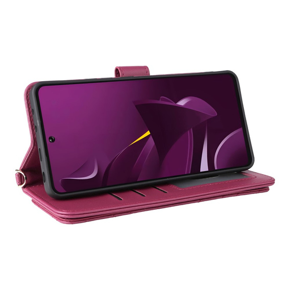 Carcasă cu clapetă pentru Xiaomi Poco M7 Pro 5G, Crossbody Leather Wallet, maroon