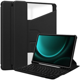 Husă pentru tastatură pentru Samsung Galaxy Tab S9 FE+ Plus, Rotary 360° Leather, negru