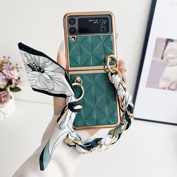 Husă pentru Samsung Galaxy Z Flip4 5G, Grid Leather, verde