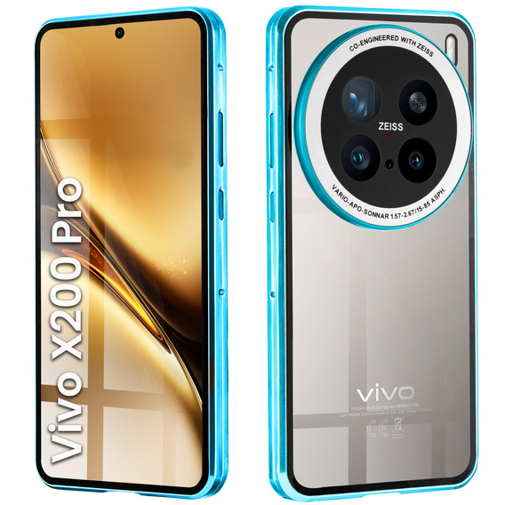 Husa pentru Vivo X200 Pro 5G, Magnetic Dual Glass, albastru