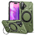 Carcasă pentru iPhone 16, blindată cu suport și placă pentru mâner, verde