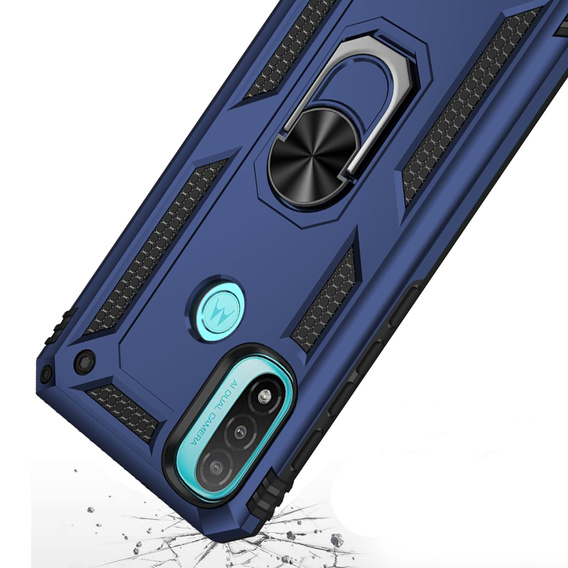 Husă blindată pentru Motorola Moto E20/E30/E40, Nox Case Ring, albastru