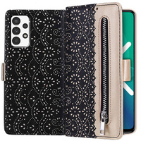 Carcasă cu clapetă pentru Samsung Galaxy A53 5G, Wallet Pocket Zipper Lace, negru