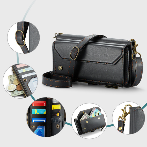 Husă din piele CASEME RFID pentru Samsung Galaxy A57 5G, negru