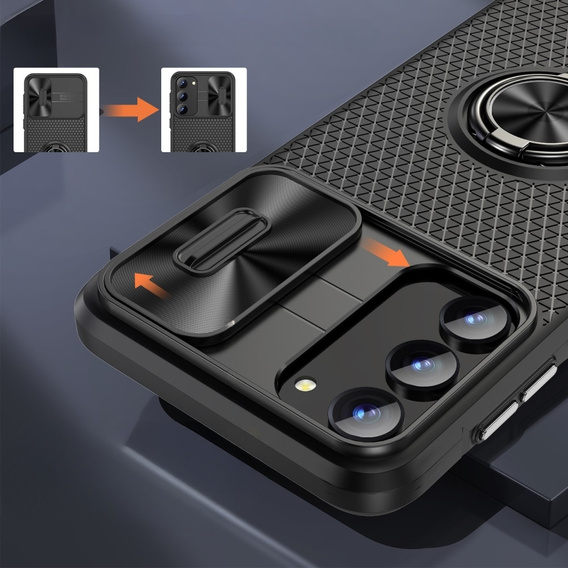 Huse pentru Samsung Galaxy S23, Camera Slide Ring, negru