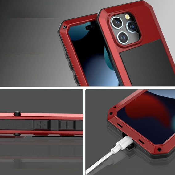 Carcasă pentru iPhone 15, blindată, cu sticlă integrată, roșu