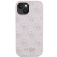 GUESS Huse pentru iPhone 15, 4G Metal Gold Logo, roz