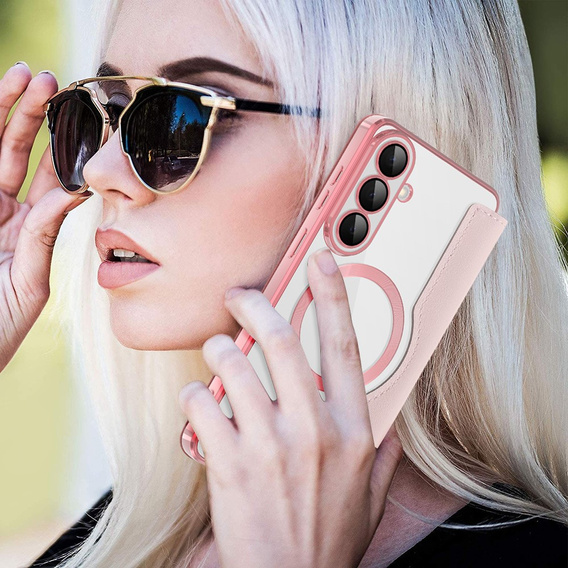 Husă RFID Wallet MagSafe Flip cu protecție pentru cameră pentru Samsung Galaxy S26, roz