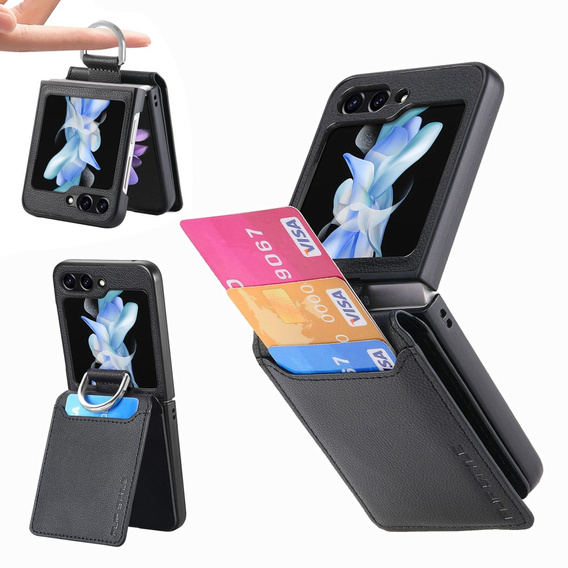 Carcasă pentru Samsung Galaxy Z Flip7 FE / Z Flip6, Card Slot Ring Case, negru
