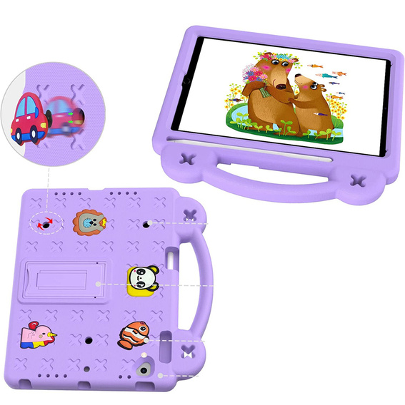 Husă pentru copii pentru iPad 9.7" 2018/2017 (6/5 gen.) / Pro 9.7" 2016, Cute Patterns, cu suport, violet