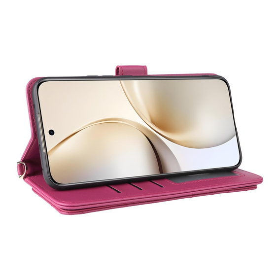 Carcasă cu clapetă pentru Realme 14 Pro+ 5G, Crossbody Leather Wallet, roz închis