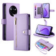 Cu clapetă pentru Realme 14 Pro+ 5G, Wallet Zipper Pocket, violet