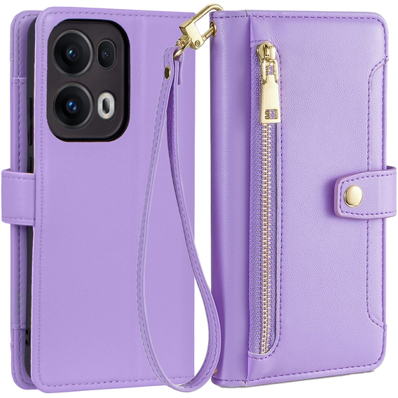 Cu clapetă pentru Oppo Reno 13 Pro, Wallet Zipper Pocket, violet