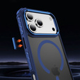 Carcasă Matt pentru iPhone 17 Pro Max, blindată, pentru MagSafe, fumurie cu margini albastre