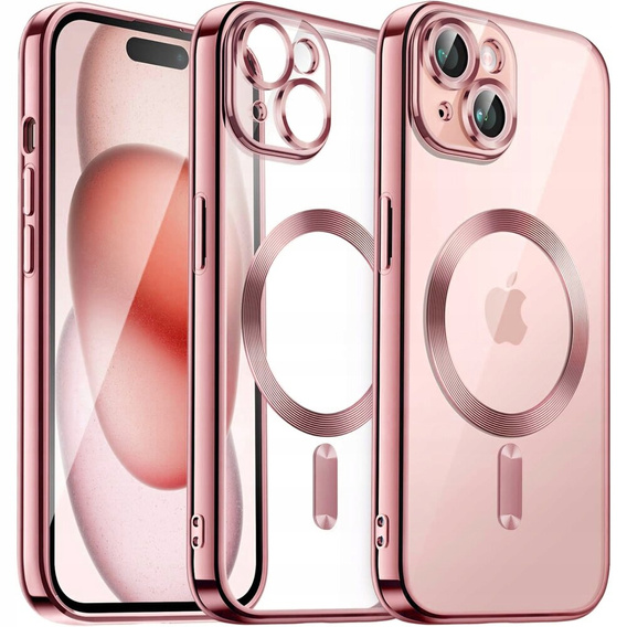 Husă pentru iPhone 15, Electro MagSafe, roz + Sticlă pentru ecran