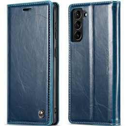 Carcasă flip CASEME pentru Samsung Galaxy S21 FE, Waxy Textured, albastru