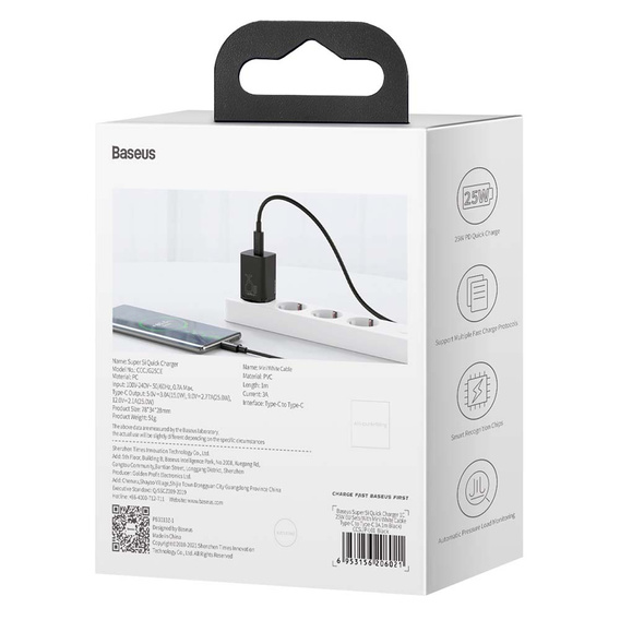 Baseus Super Si PD 25 W USB-C încărcător de rețea + cablu USB-C, negru