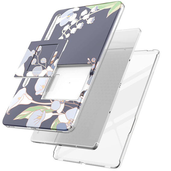 Huse pentru Samsung Galaxy Tab S7 FE, Suritch Full Body Flowers, gri