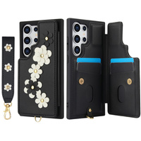 Husa pentru Samsung Galaxy S25 Ultra, Leather Flower Card Slot, negru