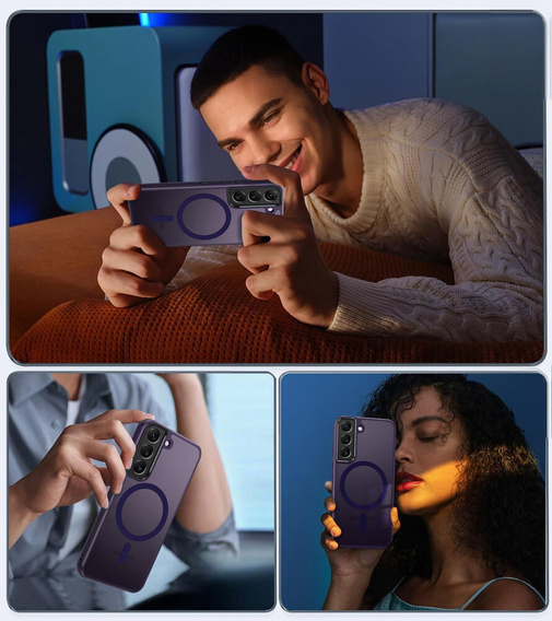 Husă pentru Samsung Galaxy S21, pentru MagSafe, ERBORD Matt Case, violet închis + sticlă pentru ecran