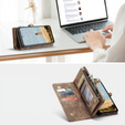 Husă CASEME pentru Samsung Galaxy A56 5G, Retro Leather Wallet, cu curea de umăr, maro