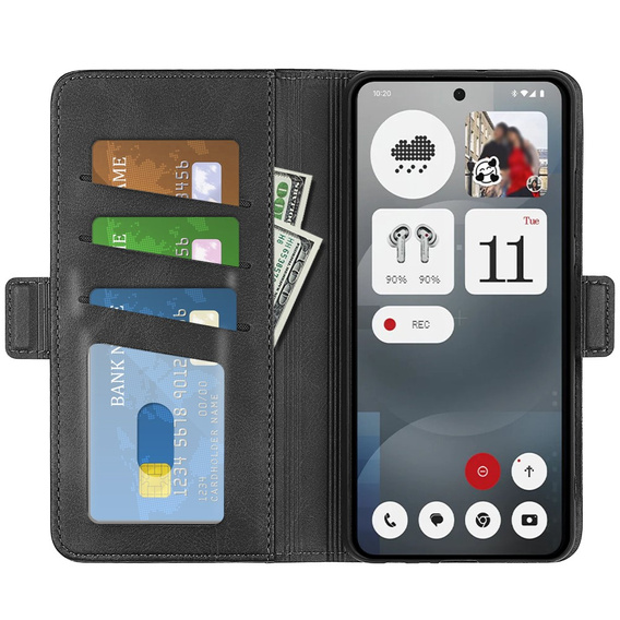 Cu clapetă pentru Nothing Phone 3a, Leather Wallet, negru