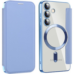 Cu clapetă pentru Samsung Galaxy S24, RFID Wallet MagSafe CamShield, albastru