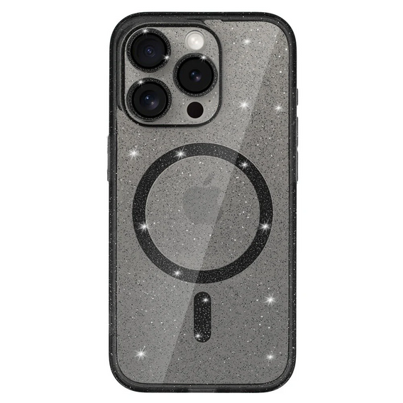 Husă pentru iPhone 16 Pro, ERBORD Glitter MagSafe, negru + Sticlă pentru ecran