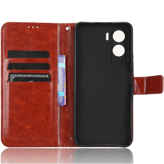 Cu clapetă pentru Honor 90 Lite 5G, Crazy Horse Wallet, maro