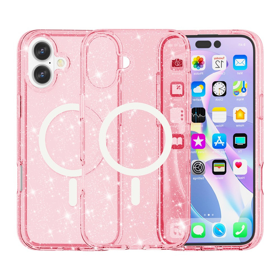 Husă pentru iPhone 17, pentru MagSafe, glitter, roz translucid