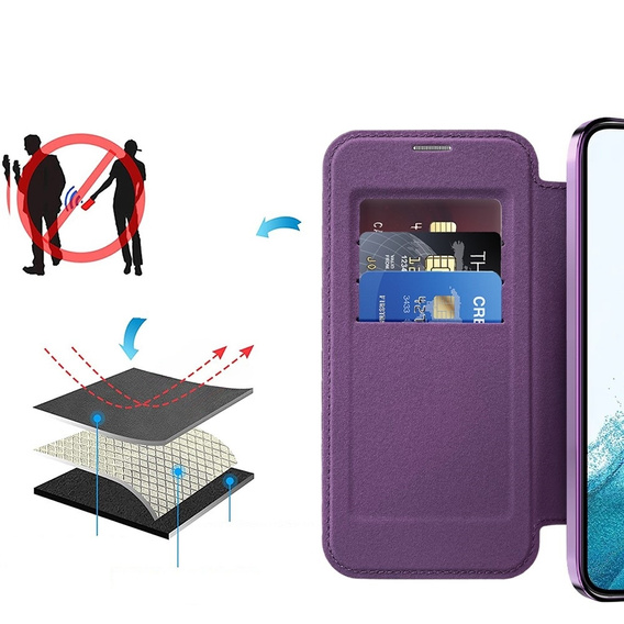 Cu clapetă pentru Samsung Galaxy S22 5G, RFID Wallet MagSafe CamShield, violet