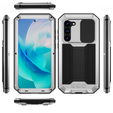 Husă blindată pentru Samsung Galaxy S23, R-JUST CamShield Slide, argintiu / negru