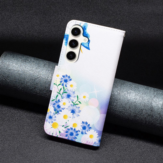 Cu clapetă pentru Samsung Galaxy S23 FE, Wallet, Butterfly & Flowers alb