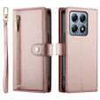 Cu clapetă pentru Xiaomi 14T Pro, Wallet Zipper Pocket, roz