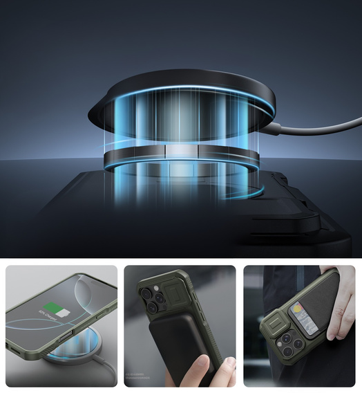 Carcasă blindată pentru iPhone 16 Pro Max, Dexnor CamProtect MagSafe, verde