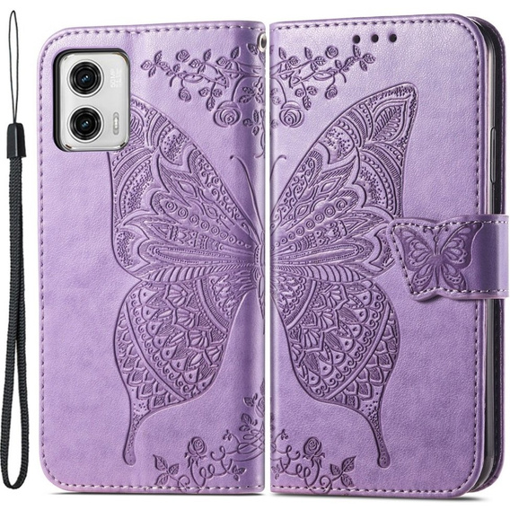 Cu clapetă pentru Motorola Moto G73 5G, Butterfly, violet