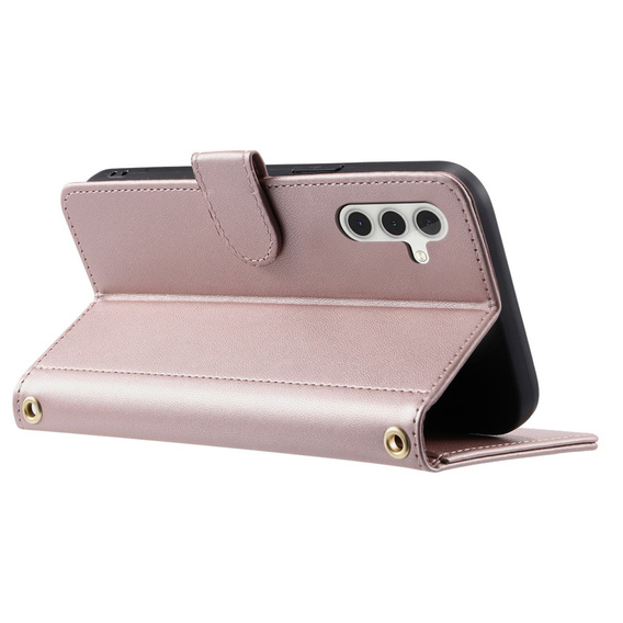 Husă cu clapetă pentru Samsung Galaxy S25 FE, Rhombus Crossbody Leather, roz rose gold