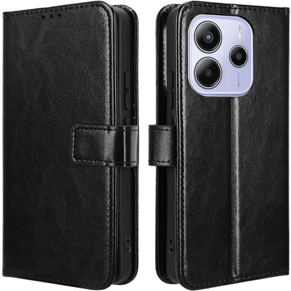 Cu clapetă pentru Xiaomi Redmi Note 14 4G, Crazy Horse Wallet, negru