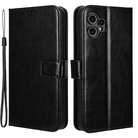 Cu clapetă pentru CMF Nothing Phone 2 Pro, Crazy Horse Wallet, negru