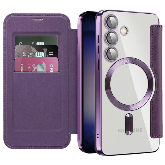 Cu clapetă pentru Samsung Galaxy S24, RFID Wallet MagSafe CamShield, violet