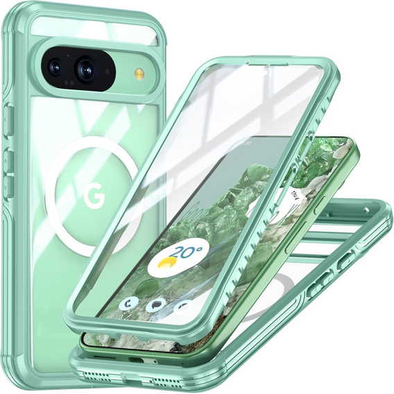 Husă pentru Google Pixel 9 / Google Pixel 9 Pro, Shockproof, cu sticlă, pentru MagSafe, verde
