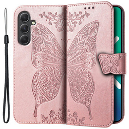 Cu clapetă pentru Samsung Galaxy A54 5G, Butterfly, roz rose gold