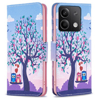 Cu clapetă pentru Xiaomi Redmi Note 13 5G, Wallet, Owls & Tree albastru