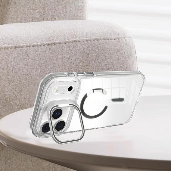Husă pentru iPhone 17 Pro, pentru MagSafe, cu suport, transparentă cu inserții gri